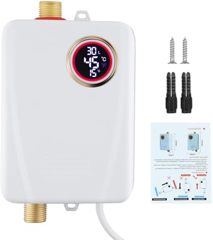Mini scaldabagno istantaneo 3500 W elettrico, scaldabagno campeggio 220 V, con display digitale LCD,Piccolo scaldabagno istantaneo elettrico a risparmio idrico per camper cucina bagno doccia