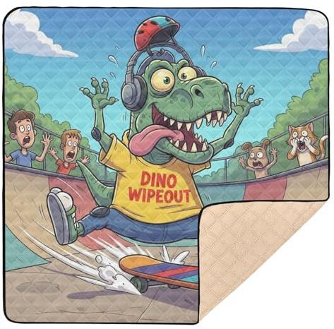 Skateboarding Dino Dino Wipeout Soft Thick Baby Activity Play Mat for Floor Washable Padded Baby Mat for Baby Kids Toddlers Infants, 50'' x 50''