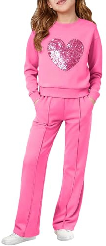 Chandal Niña,Conjunto de Sudadera para Niña de 7 a 15 Años, 2 Piezas Sudaderas Manga Larga con Estampado de Corazón y Pantalón Largo Deportivos Ropa Adolescente para Escuela Yoga Jogging Running