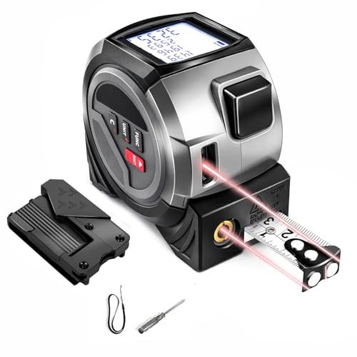 3-in-1 Laser Tape Measure, Cross Line Level, Digital Distance Meters 131ft/40m, Backlit LCD Display, Building Measurement Device, Pythagorean/Area/Volume Calculation & 5 m Tape Measure (Grey)