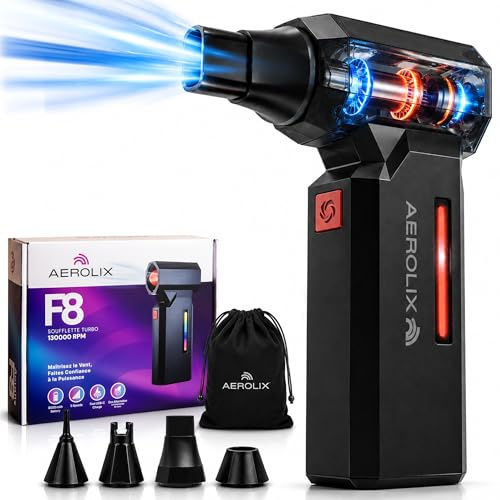 AEROLIX Souffleur Air Comprimé Électrique Sans Fil Puissant 130000 RPM – Soufflette 8000 mAh, 5 Vitesses, Nettoyage PC Clavier Maison