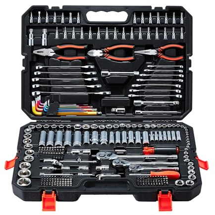 VEVOR Coffret d'Outils de Mécanicien 314PCs, Jeu de Douilles Métriques avec Embouts, Clés, et Accessoires, pour Bricoleurs Réparation Automobile et Domestique, Caisse à Outils Mécaniques Complets