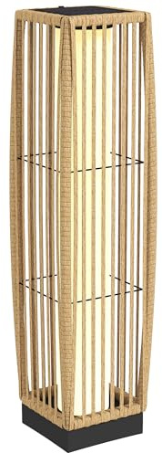Outsunny Lanterne Solaire Extérieure en résine tressée lampadaire sans fil rechargeable avec capteur de lumière, lampadaire LED extérieur, pour jardin patio terrasse, sable