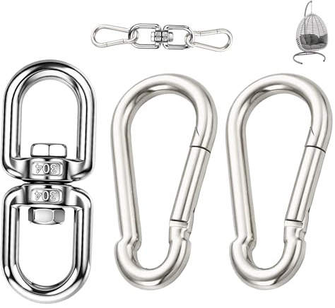 Giratorio de acero inoxidable M8 con 2 mosquetones grandes, grillete giratorio de acero inoxidable con doble extremo y ojo giratorio, articulación giratoria para silla colgante, silla colgante