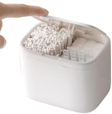 Generisch Dispenser per dischetti di cotone, piccola scatola antipolvere da parete, contenitore per bastoncini di cotone, elastici per capelli, bastoncini di filo interdentale, bagno, lavandino, piano
