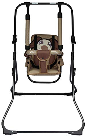 2in1 Kinderschaukel Babyschaukel Babywippe Zimmerschaukel Gartenschaukel Indoor Baby Schaukel und Hochstuhl in einem Sicherheitsgurt mit Bügel kompakt zusammenklappbar Drinnen Draußen (Bär)