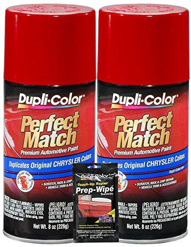 Dupli-Color Flame Red Perfect Match Automotive Paint for Chrysler Vehicles - 8 oz, Bundled with Prep Wipe (3 Items)
