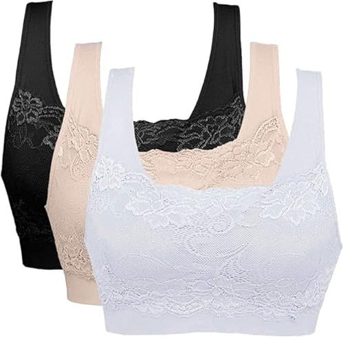 Litthing Women Sports Bra Lace Ladies Padded Bras Seamless Non Wired | Comfort Bralettes for Womens UK, Soft, Pull on, Supportive, Breathable, Push up, Multipacks for Yoga Fitness Everyday