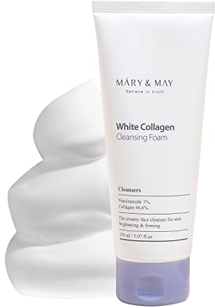 Mary&May White Collagen Cleansing Foam - Deep Cleansing, Hydrating Formula for Firm and Radiant Skin with Niacinamide - Korean Skincare, EWG Green Grade, Hypoallergenic, 5.07 fl.oz.