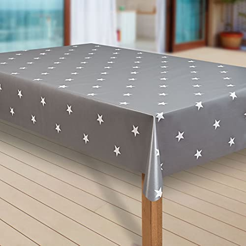 laro Wachstuch-Tischdecke Sterne Weihnachten Weihnachts-Motive PVC Wachstischdecke Eckig Meterware Wasserabweisend Abwischbar |20|, Muster:Sterne grau-Weiss, Größe:140x200 cm