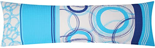 Seersucker Seitenschläferkissen Bezug 40x145cm - Kreise und Streifen in Blau - 100% Baumwolle Stillkissenbezug, Nur Bezug (211/4)