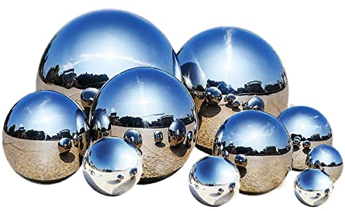 Lizaty 16 Stück Edelstahl Gartenkugel Spiegelkugel Silber Hohlkugel Gartenkugeln für Außen 19-120 mm Schwimmkugeln für Garten Teichkugeln Dekoration