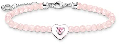 Thomas Sabo Damen Armband Herz mit Rosenquarz-Beads, 925 Sterlingsilber, Länge: 16-19 cm, A2092-035-9-L19v
