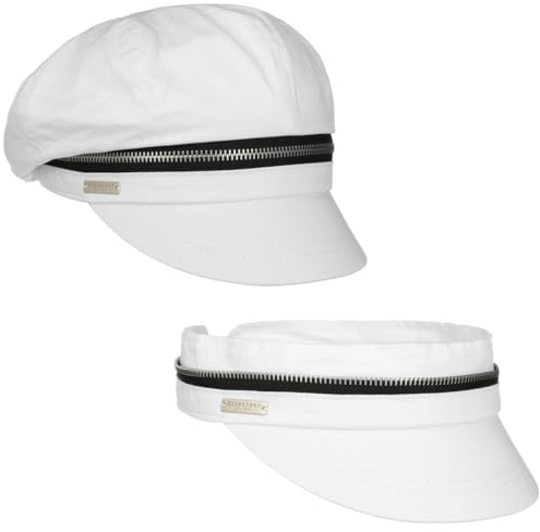 Seeberger Zip Cotton Ballonmütze Schirmmütze Schildmütze Baumwollcap Bakery-Boy-Mütze Damen - mit Schirm, Futter Sommer Frühling-Sommer - One Size weiß