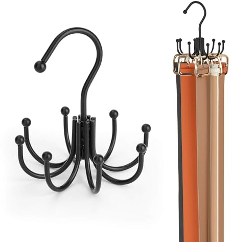 ZEDODIER Belt Hanger, Belt Rack Closet Accessories Organizer, Maximum 24 Storage Capacity, Hanging Holder Storage Hook for Belt, Bra, Tank Top, Tie, Scarf, Purse, Black
