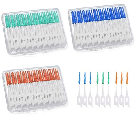 MIVAIUN 120 PCS Interdental Brushes,Tooth Floss Picks,Dual-Use Dental Floss Sticks,Adaptive interdental Brush,Teeth Cleaner with Storage Case for Daily Cleaning Teeth (Blue+Green+Orange)