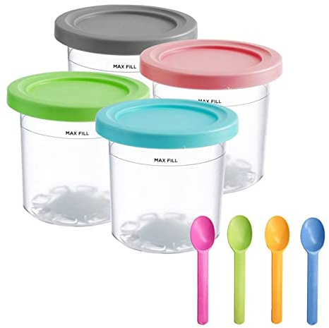 KSIEE Lot de 4 récipients de congélation de 0,9 l avec couvercles en silicone pour crème glacée, sorbet et gélato, passent au congélateur et au lave-vaisselle (B)