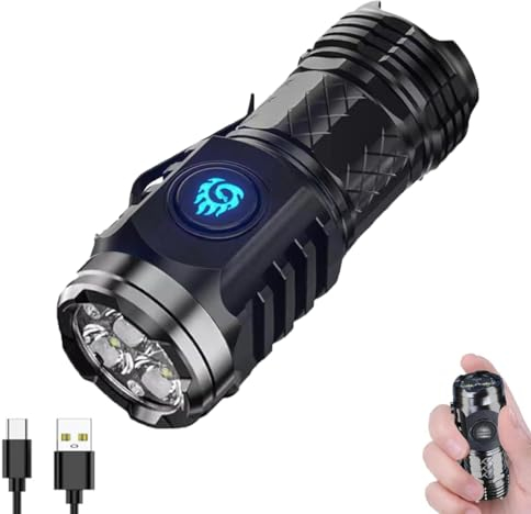 PKKP Mini lampe de poche avec monstre à trois yeux - LED étanche - Extrêmement lumineuse - Rechargeable par USB - Avec 5 modes d'éclairage - Mini lampe à main pour le camping, la randonnée - Noir
