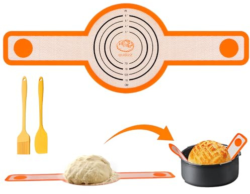 Oudizz Silikon Backmatte für Dutch Oven - Brot Backen Zubehör Mit Backmatte und Spatel - Dauerbackfolie Rund (Gelb)