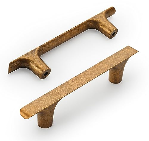 Amerdeco 10 Stück Möbelgriffe Antik Messing, 96mm Lochabstand, Zinklegierung Schubladengriffe & Schrankgriffe für Küchenschränke & Kleiderschränke UK0060