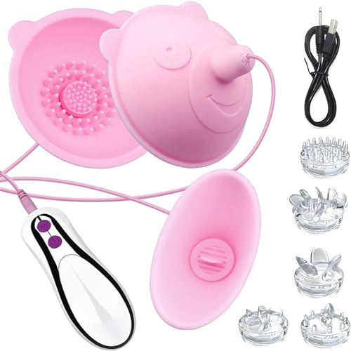 ScreaAss Elektrische Brustsauger Klitoris Sauger Silikon Brust Vibratoren Nippelsauger Vibrator Mit 360° Rotations 10 Vibrationsmodi Und 5 Zubehör Fernbedienung SM Sex Spielzeug Für Frauen,Rosa,USB