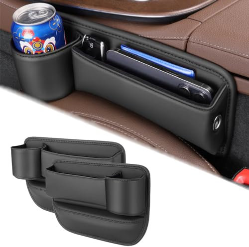 SUHNGE Gestor de Huecos de Asientos con Portavasos para V.W Caravelle EOS GOL Golf XL1, PU Caja de Almacenamiento Huecos de Asiento de Coche, Organizador de Consola con Orificio para Cable