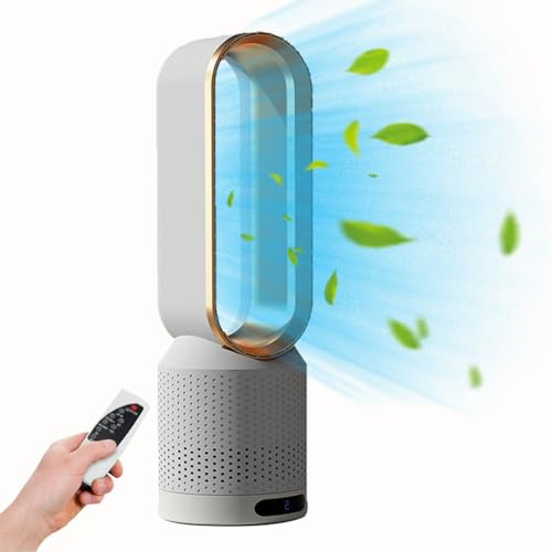 Bladeless Tower Fan, 90° Oscillating Fan with 3 Speeds Quiet Cooling Fan Safety Leafless Stand Up Fan with Remote for Home with Children/Pets/Elders(Color:Gold)
