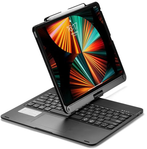 Funda de teclado para iPad Pro de 12.9 pulgadas (3ª generación/4ª generación/5ª generación/6ª generación), teclado retroiluminado con panel táctil de rotación de 360 grados