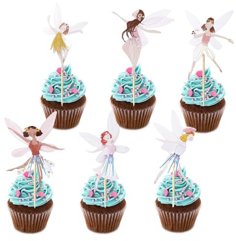 NATOSU 24 Stück Papierbecher Cupcake Topper, Cupcake Picks, Fee, Kuchendekoration, Blumenfee, Cupcake Topper, Fee, Ballerina, Cupcake Topper für Kinder, Geburtstagsparty-Kuchen