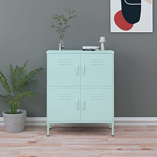 Keyroto Spind Schrank Metallspind Lagerschrank Spind Metall Sideboard Mehrzweckschrank Stahl Minzgrün 80x35x101,5 cm