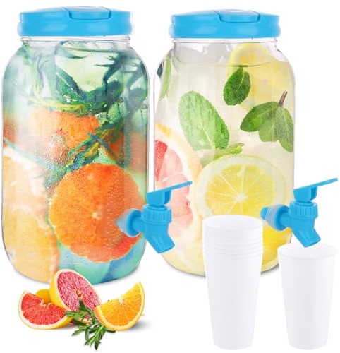 MEIDIV 2 Pack Water Dispenser with Tap, 3.8L Plastic Drinks Dispenser, Fridge Drinks Dispenser Water Jug with Tap, Fridge Water Dispenser Beverage Dispenser for Parties Cold Water Milk Ice Tea Juice