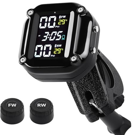 KAOLALI Motorrad TPMS Wireless Reifendrucküberwachungssystem Kabelloser Motorrad Magnetische & USB-Aufladung mit LCD-Display 2 Externen Wasserdicht Sensore Auto-Alarmsystem