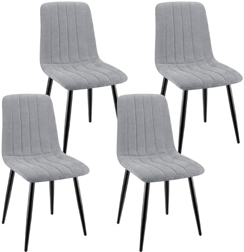 ANVOFONG Sillas Comedor Pack 4,Silla de Tela de Lino Gris | Silla Acolchada con Patas gruesas,Capacidad de carga 120 kg,Sillas de cocina de estilo nórdico,Silla De Dormitorio