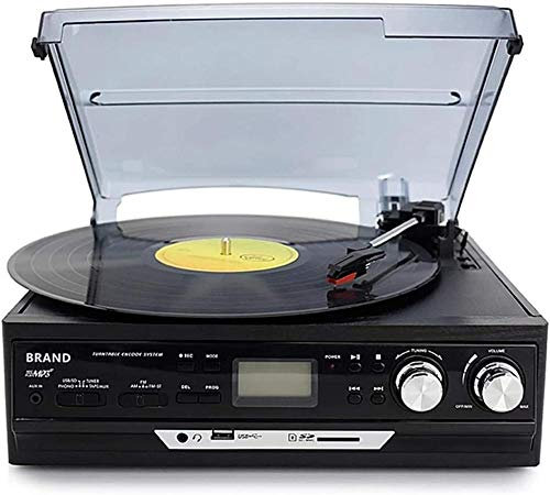 XAoSCd Lecteur De Vinyle De Style Vintage Et Classique, Platine Vinyle avec Radio Am/FM, Lecteur De Cassette, Lecteur CD, 2 Haut-Parleurs Stéréo Séparés, Radio Gramophone,A