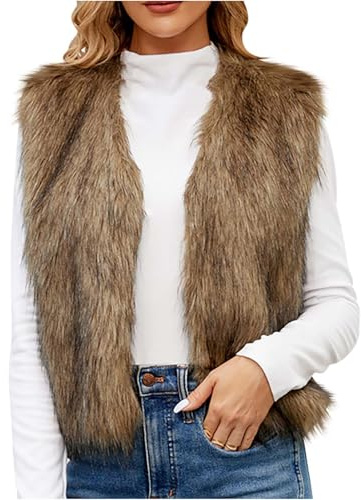 Weste Damen Lange Kunstpelze Westen Einfarbig Ärmellose Fellweste Elegant Vest Jacke Winter Warme Pelzmantel Flauschig Pelzweste Kunstfell Pelzjacke Parka Fell Mantel Cardigan Daunenweste