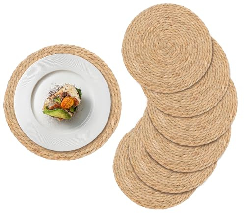 Rustic Round Placemats Set of 6, Natural Table Mats 30cm, Handmade Weave Cattail Placemats, for Dining Table Kitchen Restaurant Home Party (30cm)