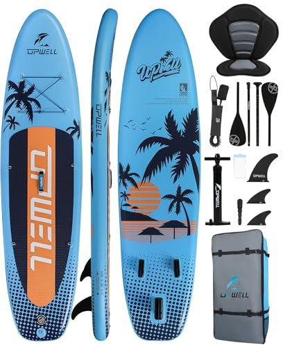 UPWELL 320x81x15cm Aufblasbares Stand Up Paddling Board mit Sitz, SUP Board Standup Paddle Board Paddleboard, Blue