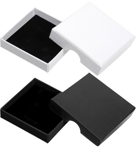 Lot de 2 boîtes cadeaux originales - Petite boîte cadeau pour bijoux portable - Petite boîte à bijoux avec couvercle - Boîte à bijoux vide - Boîte cadeau carrée pour boucles d'oreilles (noir + blanc)