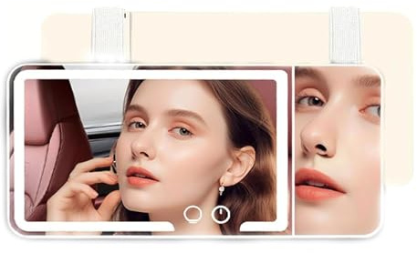 Car Vanity Mirror with LED Light, Passenger Princess Car Accessories | 3X Magnification, 3 Colors Lights, Car Makeup Mirror, Car Interior Accessories, Gifts for Birthday Christmas Valentine's Day