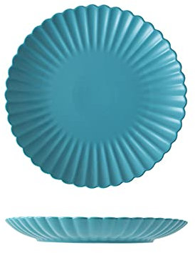 Juego de 2 Platos Llanos de cerámica Mate con crisantemo de 8 Pulgadas, Color Azul