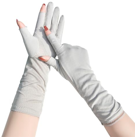 TINAYAUE Women Sun Protection Cotton Gloves for Cycling Driving Outdoor Sports Non Slip Thin Breathable Mesh Summer Touch Screen Full Finger Long Gloves