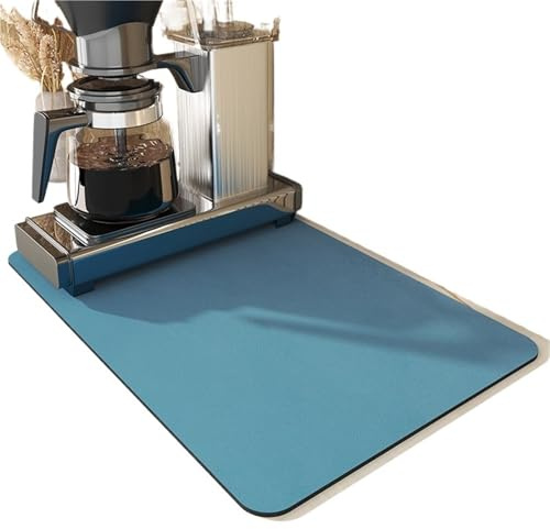 XUWEWI Coffee Mat 2pcs Absorbent Desktop Mat Diatom Mud Waterproof Thermal Wash-free Tea Table Bar Table Absorbent Mat Coffee Bar Drain Mat(Blue,30x40CM)