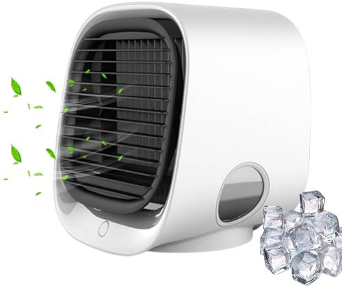 Portable Mini Air Cooler Mobile Air Conditioner, Personal Evaporative Air Cooler, 3 Wind Speeds, with LED Light, Visible Water Tank Capacity (White)