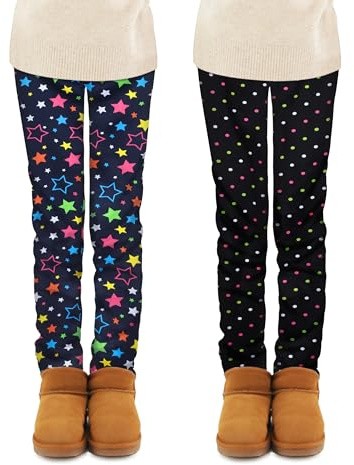 Ruisita 2er-Pack Winter-Leggings für Mädchen, warme Dicke Leggings mit Fleece-Futter für Kinder, knöchellange Bedruckte Stretchhosen