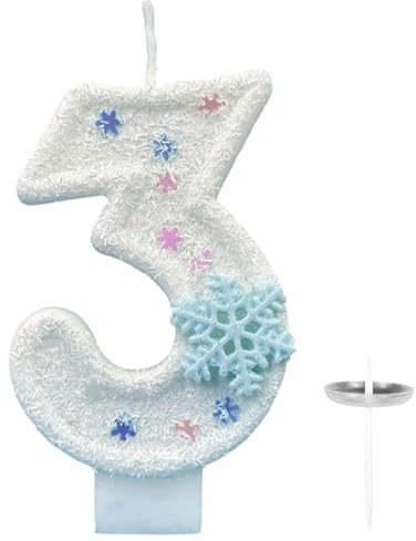 Ovanda Kerze 3 Geburtstag, Glitzernde Zahlenkerze Geburtstag, 3D Blue White Geburtstags Kerzen mit Schneeflocke, Schneeflocke Kuchen-Kerzen, Toppers für Mädchen, Geburtstagsdekorationen, Partyzubehör