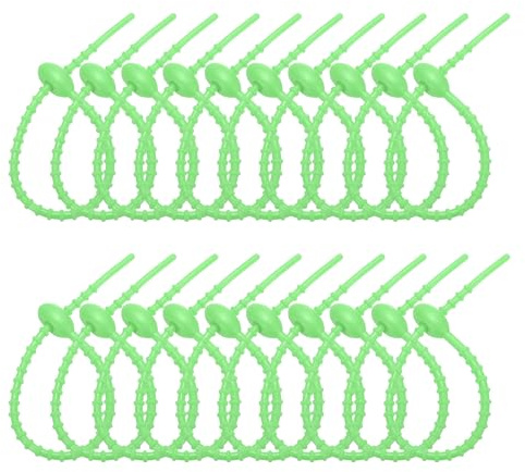 PATIKIL 20cm Silicone Cable Ties, 20pcs Rubber Reusable Twist Zip Ties Organizer for Home Office Kitchen Food Bags Wires Adjustable Bag Clip, Green