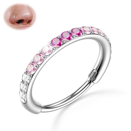 BodyBonita 20G Gradient Rosa CZ Nasenpiercing Ring - 316L Chirurgischer Stahl Septum Piercing Clicker Nase Piercing Reifen Nostril Schmuck Knorpel Helix Rook Tragus Daith Ohrringe 8mm
