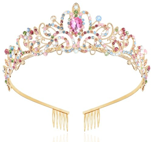Goldkronen für Frauen und Mädchen, Königin Kristall-Tiaras mit weißem Strass und Kämmen, Göttin Krone für Hochzeit, Braut, Geburtstag, Prinzessin, Brautparty, Haarschmuck für Frauen
