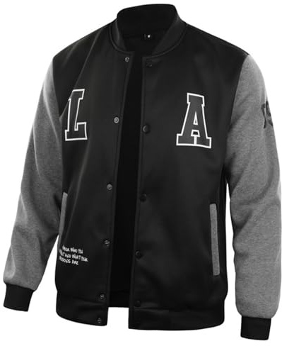 Generisch Chaqueta de béisbol, chaqueta bomber para hombre, chaqueta de punto estampada, chaqueta universitaria, chaqueta bicolor unisex, chaqueta deportiva urbana, cuello alto, Y2K, ropa urbana