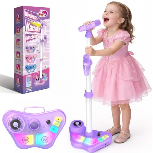 Dislocati 3-9 Year Old Girls Gifts, Karaoke Machine 2 Mics with Stand & LED | Adjustable Bracket Party Lights for Speaker Birthday Presents Gifts for Girls Toys Age 3-12 Christmas Xmas Gifts